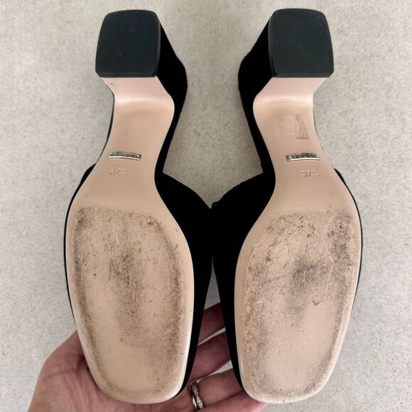 Gucci Madelyn Velvet Crystal Square G Mules Black Block Mid Heel EU 37.5 US 7.5 - Picture 8 of 11